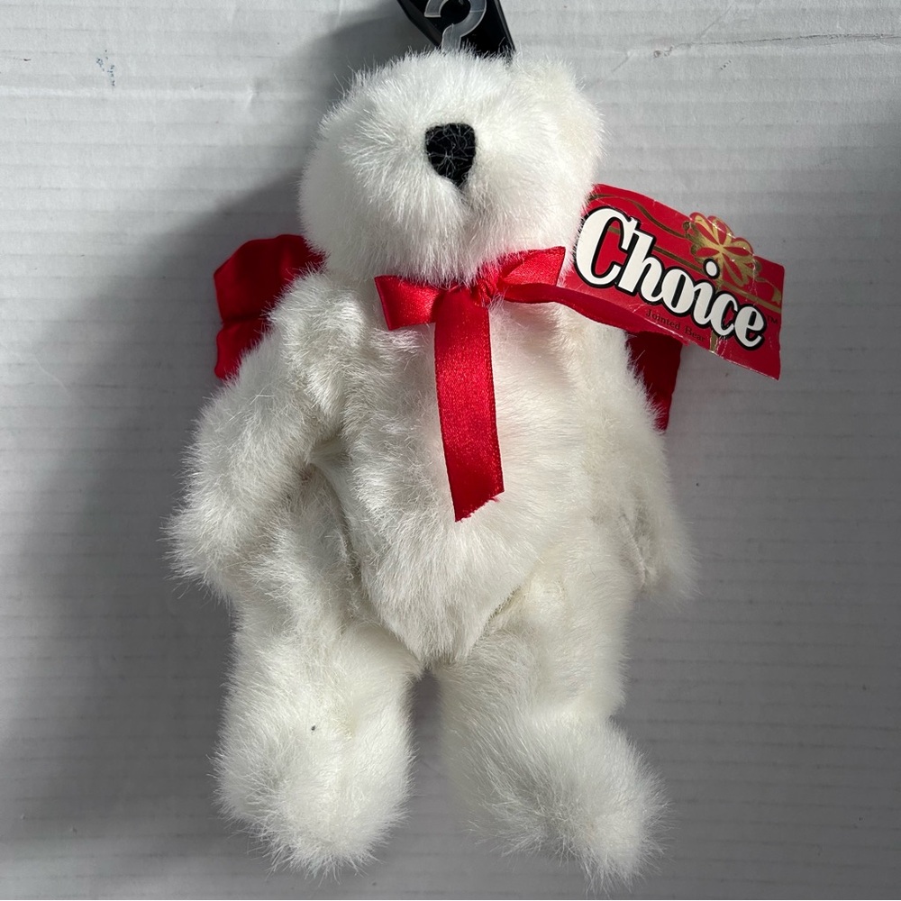1995 GANZ- Choice white LARRY JOINTED BEAR with red wings NWT 8”